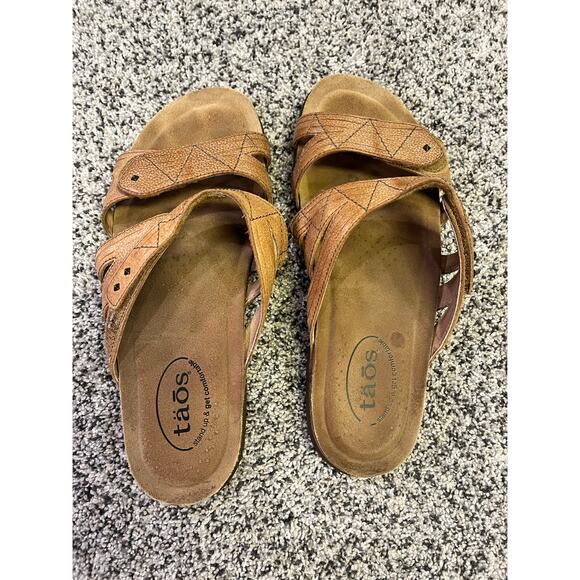 Taos Double U Leather Caramel Strappy‎ Sandal, Women’s 9, Adjustable Western - Picture 2 of 7